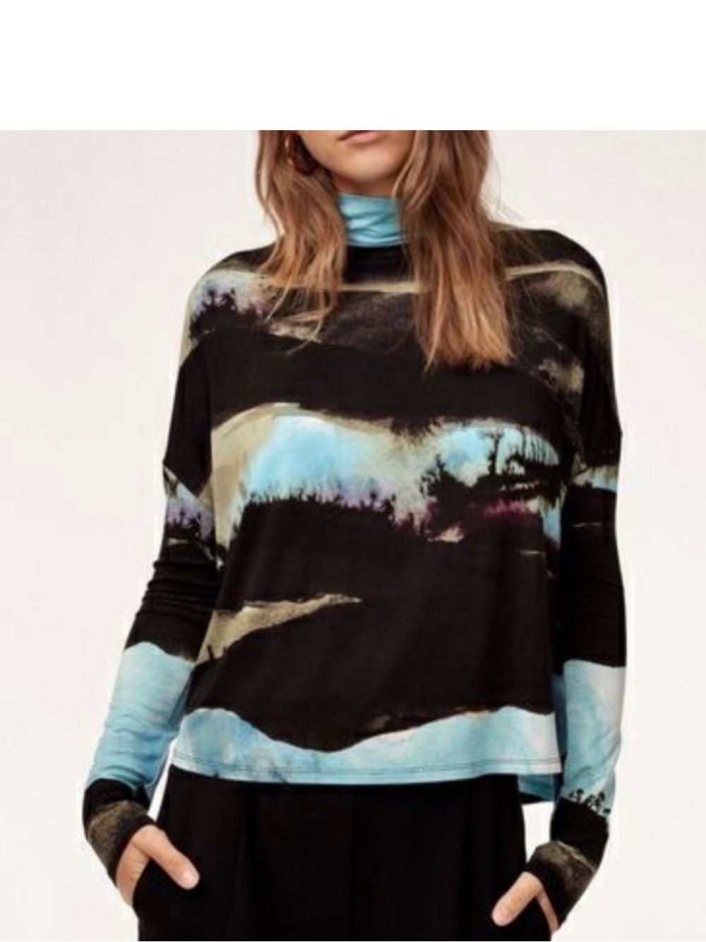 Aritizia Babaton soft landscape, print pattern, mock turtleneck